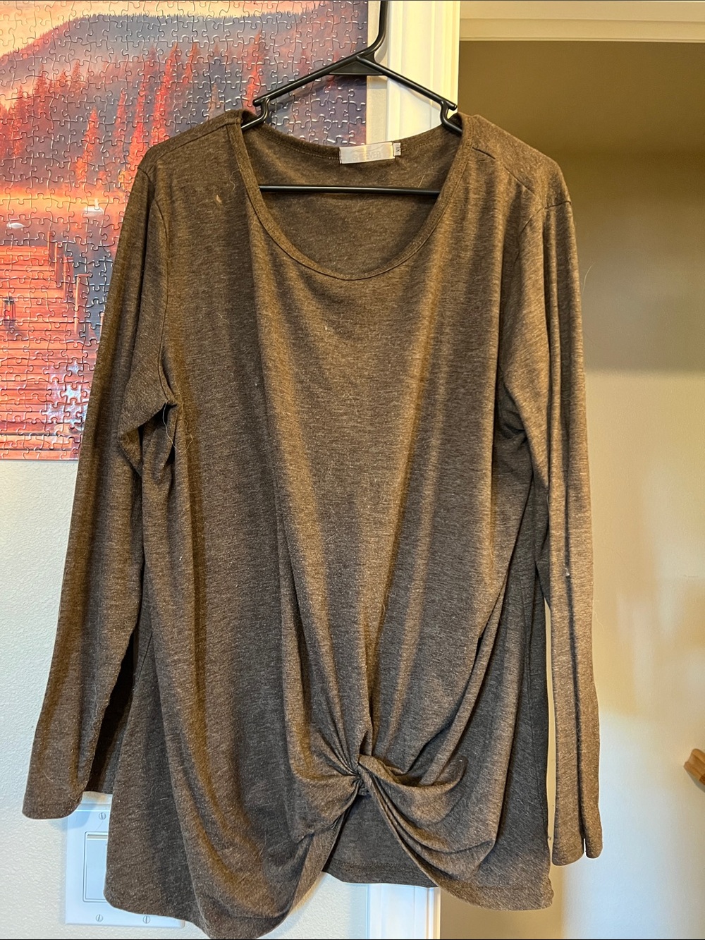 Long Sleeve Knot Front Women’s Top - Brown
